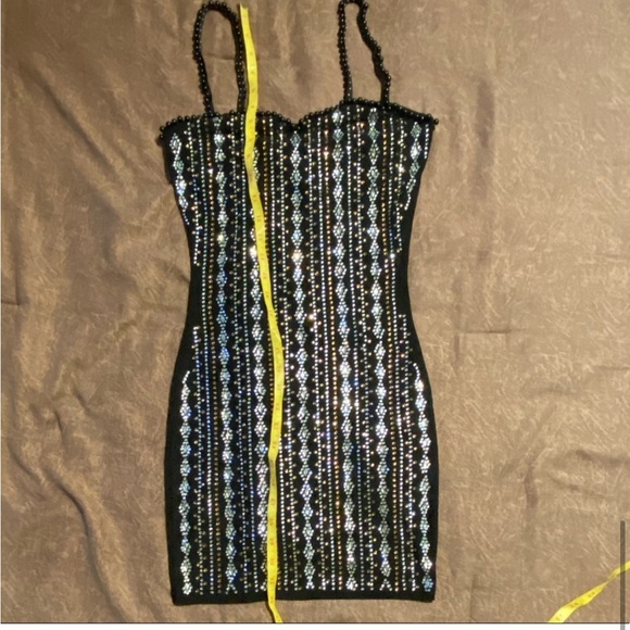 Banjul Black Mini Shiny Jewel accent Prom Dress - Picture 4 of 5